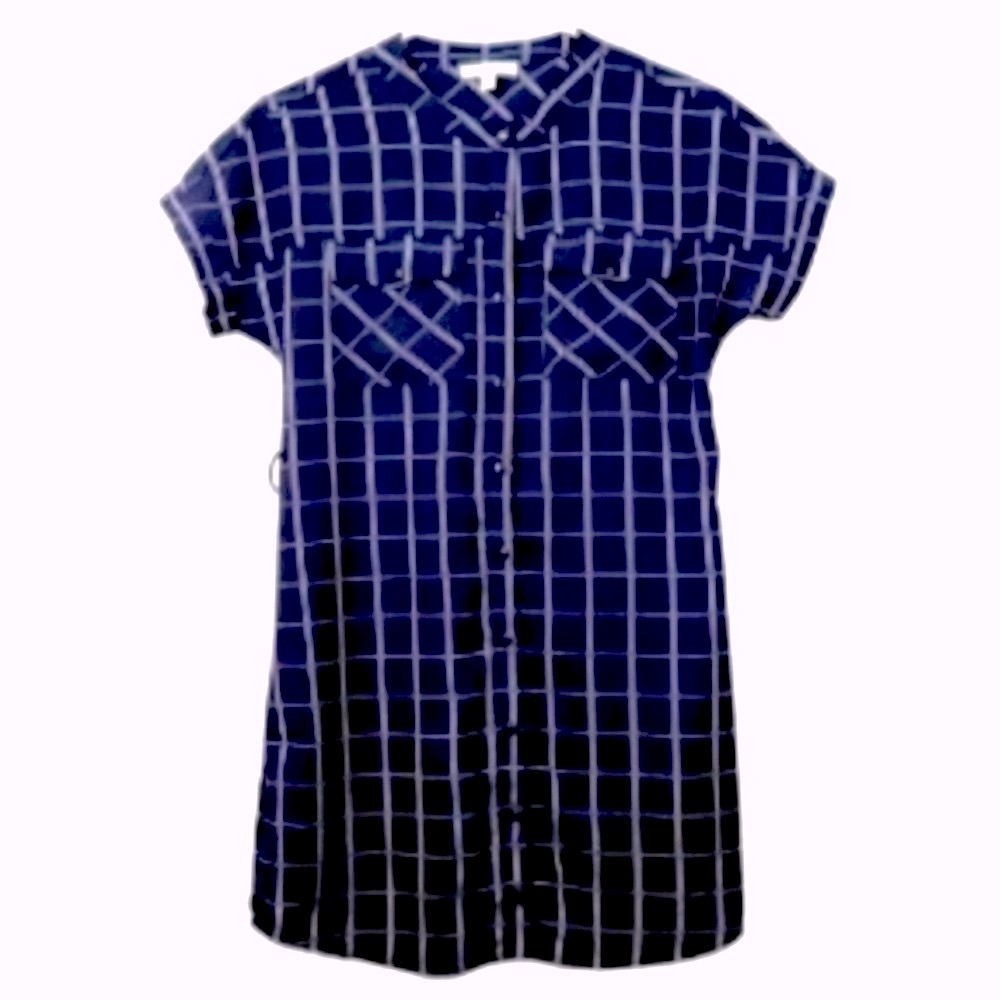 Monteau - Navy Plaid Button-Up Dress. Machine washable - Picture 1 of 7